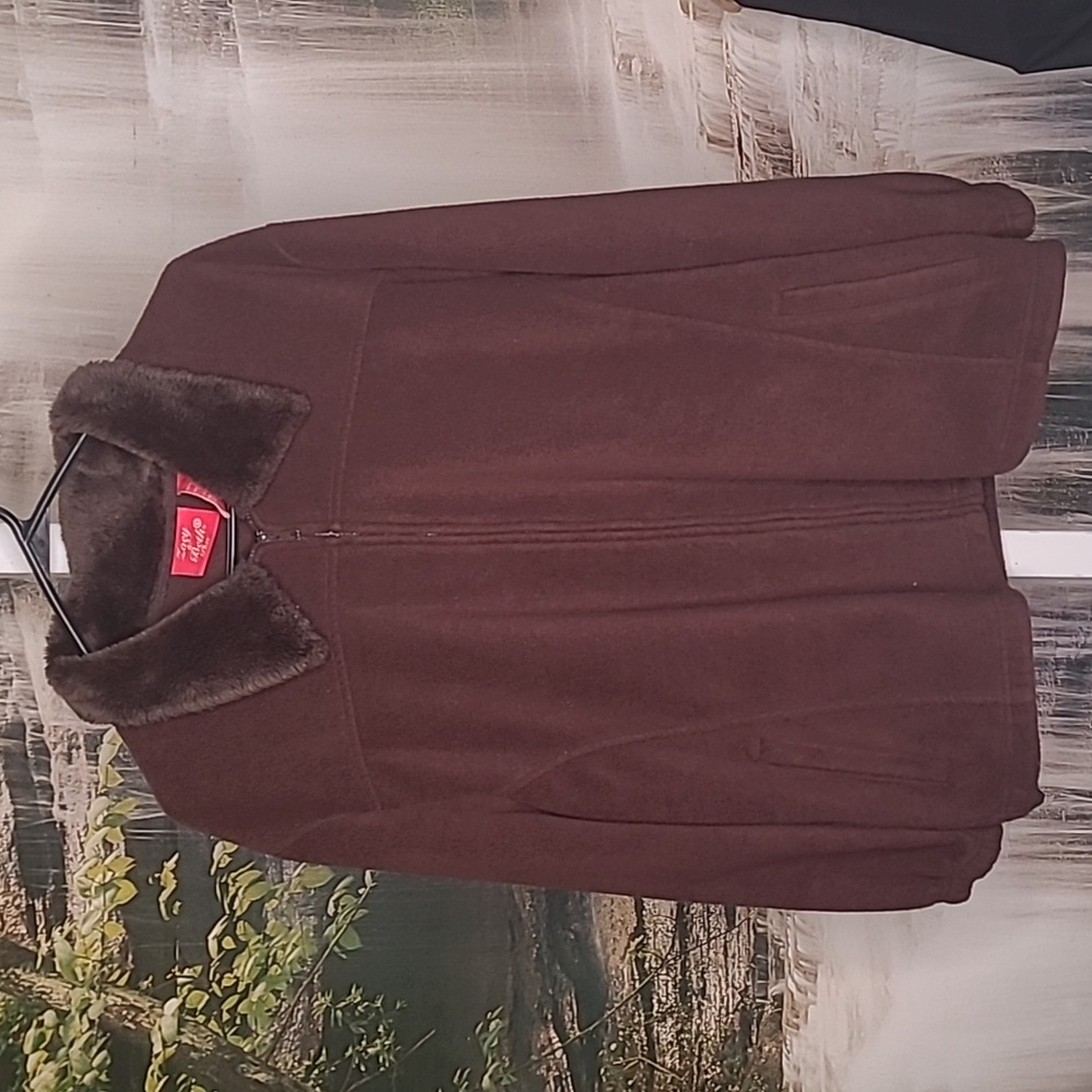 Zoey & Beth Womens Plus 2X zip up long sleeve brown fall winter sweater coat